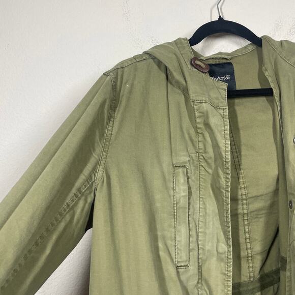 Madewell Small Fishtail Anorak Hooded Jacket Army Green Cotton Blend Pockets - Picture 5 of 11